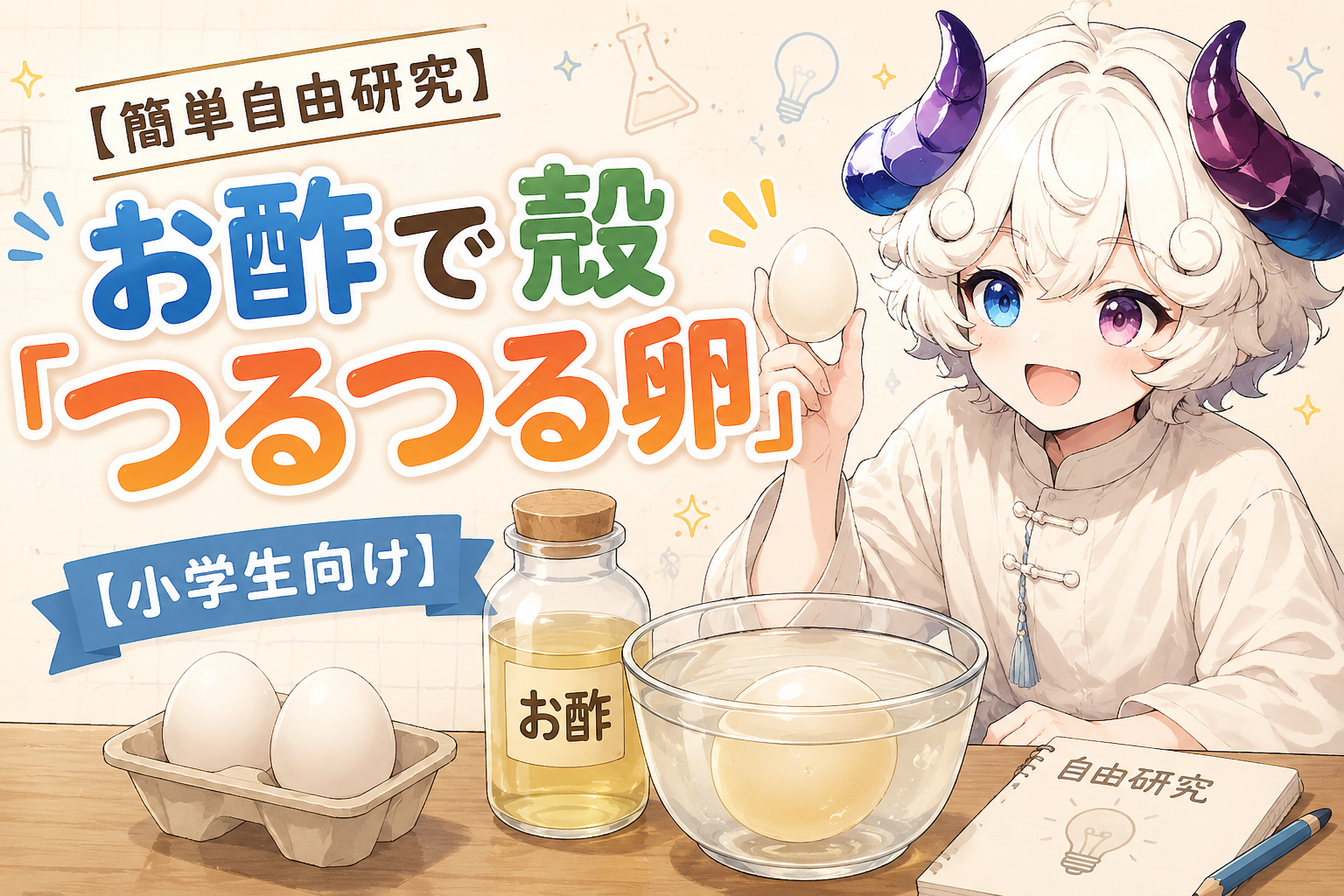 【簡単自由研究】お酢で殻「つるつる卵」【小学生向け】
