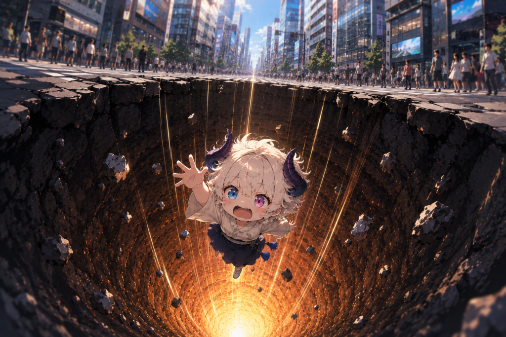 地球を貫通する穴に実際に落ちてみる画像
