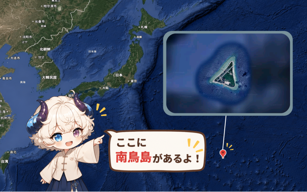 東京から約2000km離れた南鳥島の位置を示す地図