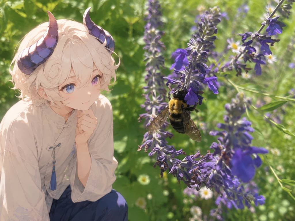 花にしがみつくクマバチ