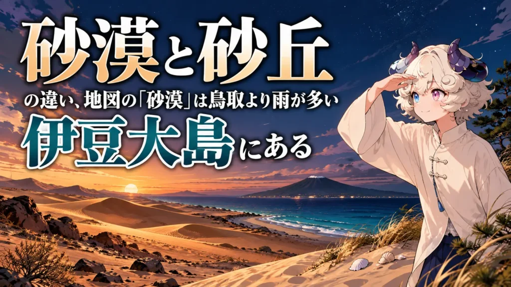乾いた砂漠と海岸の砂丘を見比べる羊さん