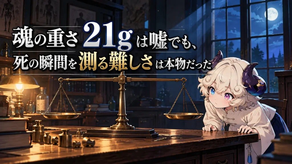 古い診療室の真鍮の台秤を見つめる羊さん